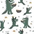 Seamless pattern illustration family of dinosaur with tacos on the white background Royalty Free Stock Photo